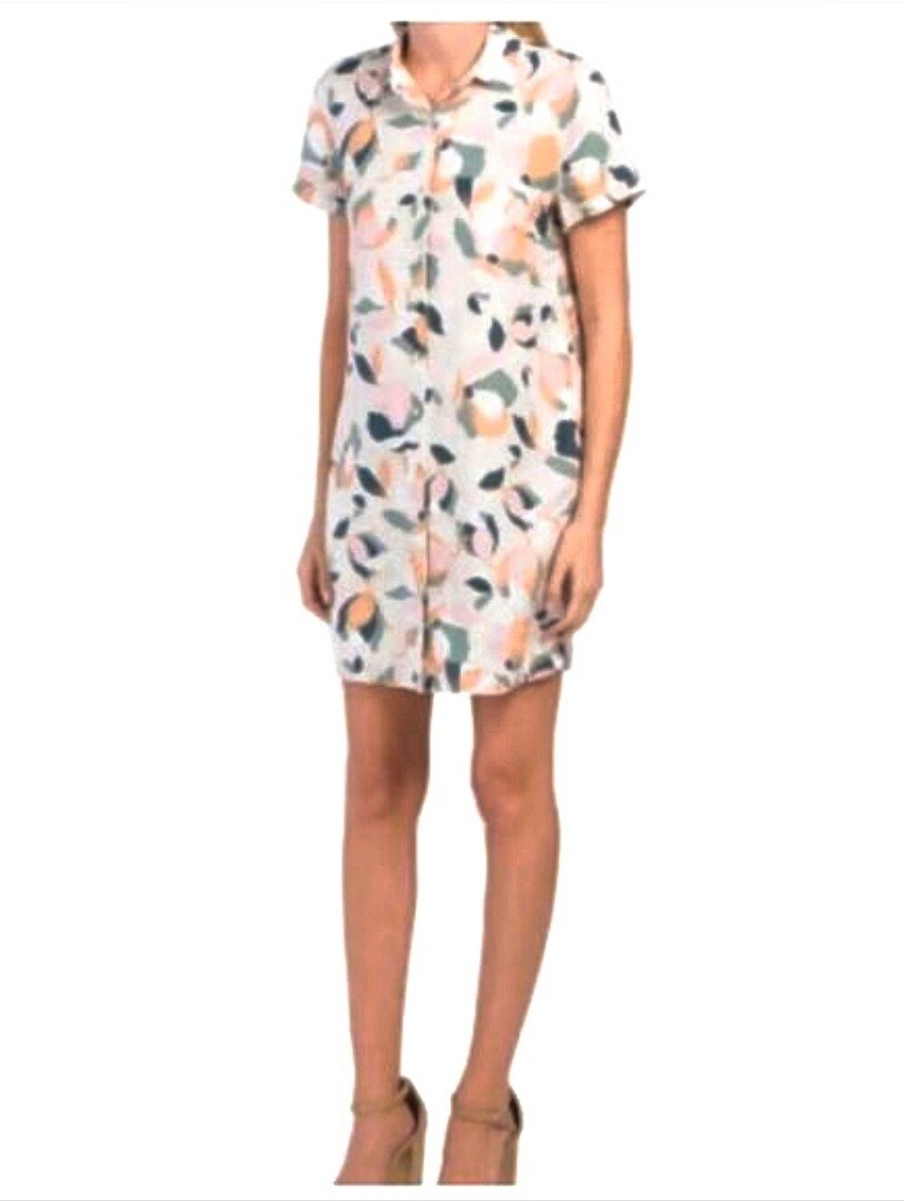 Rachel Zoe 100% Linen Button Front Shirt Summer Dress Short Sleeve L